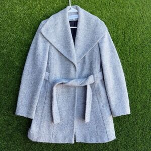 Calvin Klein Women's Gray Wool Blend Belted Shawl Collar Coat Size 10 Winter